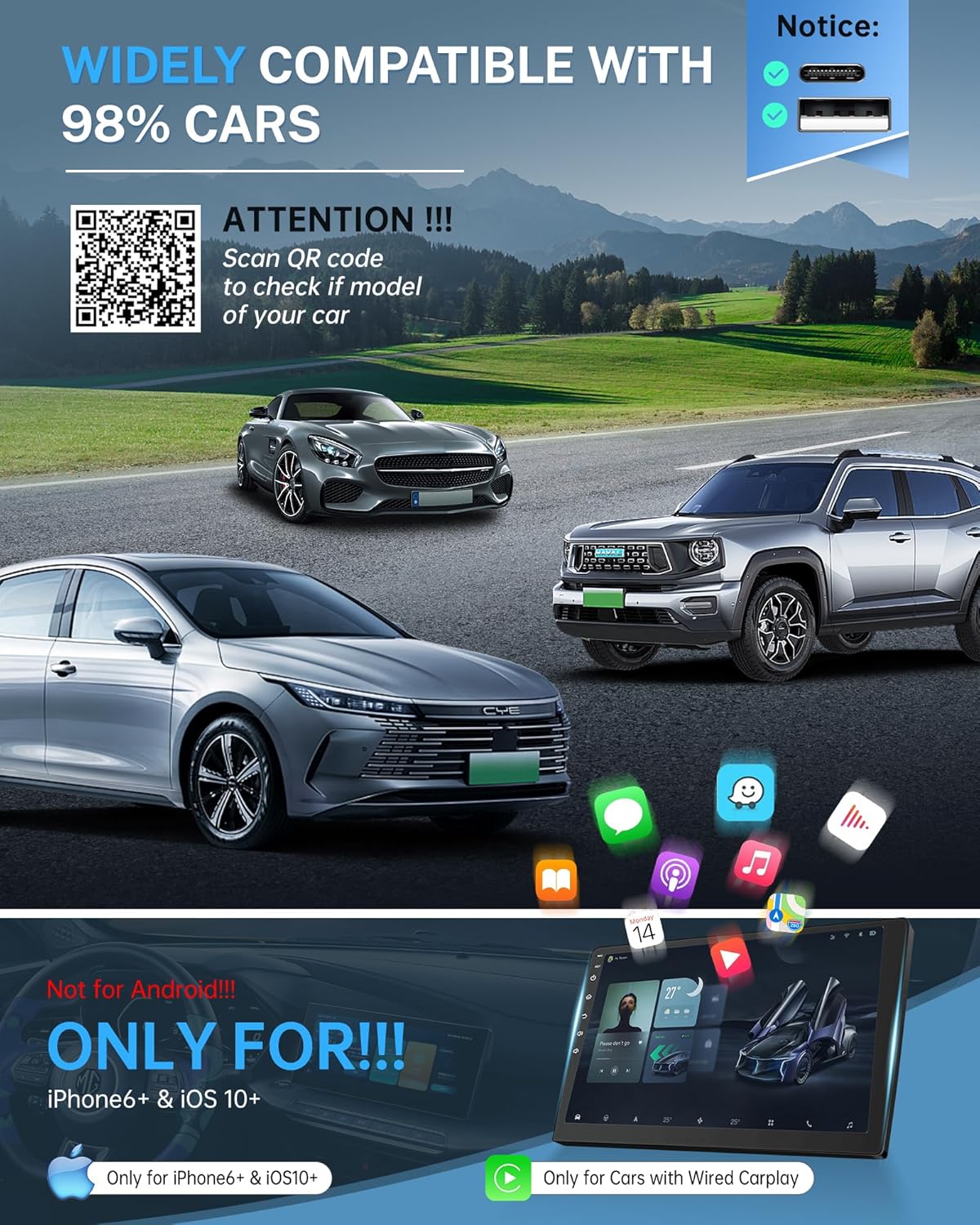 Jemluse Wireless CarPlay Adapter for Apple iPhone