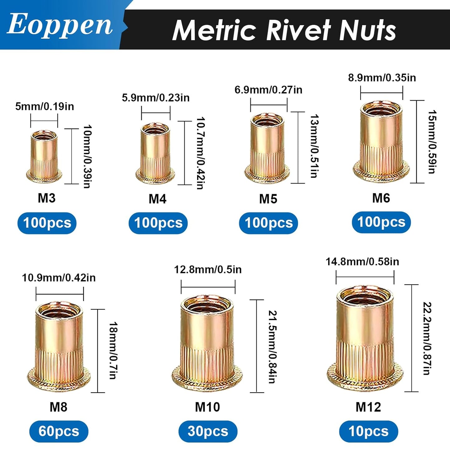 1000Pcs SAE & Metric Rivet Nuts Assortment Kit