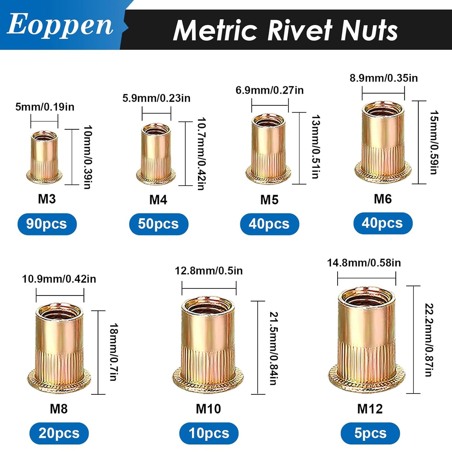 500Pcs SAE & Metric Rivet Nuts Assortment Kit