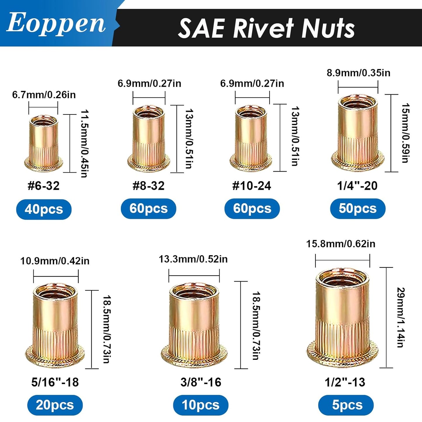 500Pcs SAE & Metric Rivet Nuts Assortment Kit