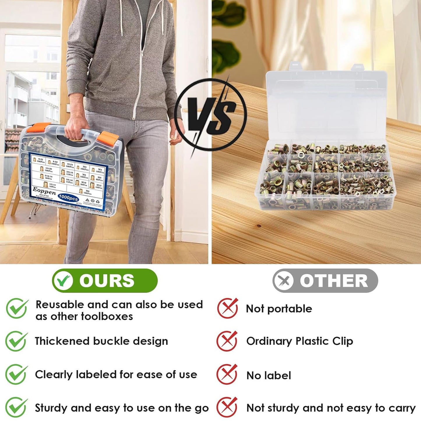 1000Pcs SAE & Metric Rivet Nuts Assortment Kit