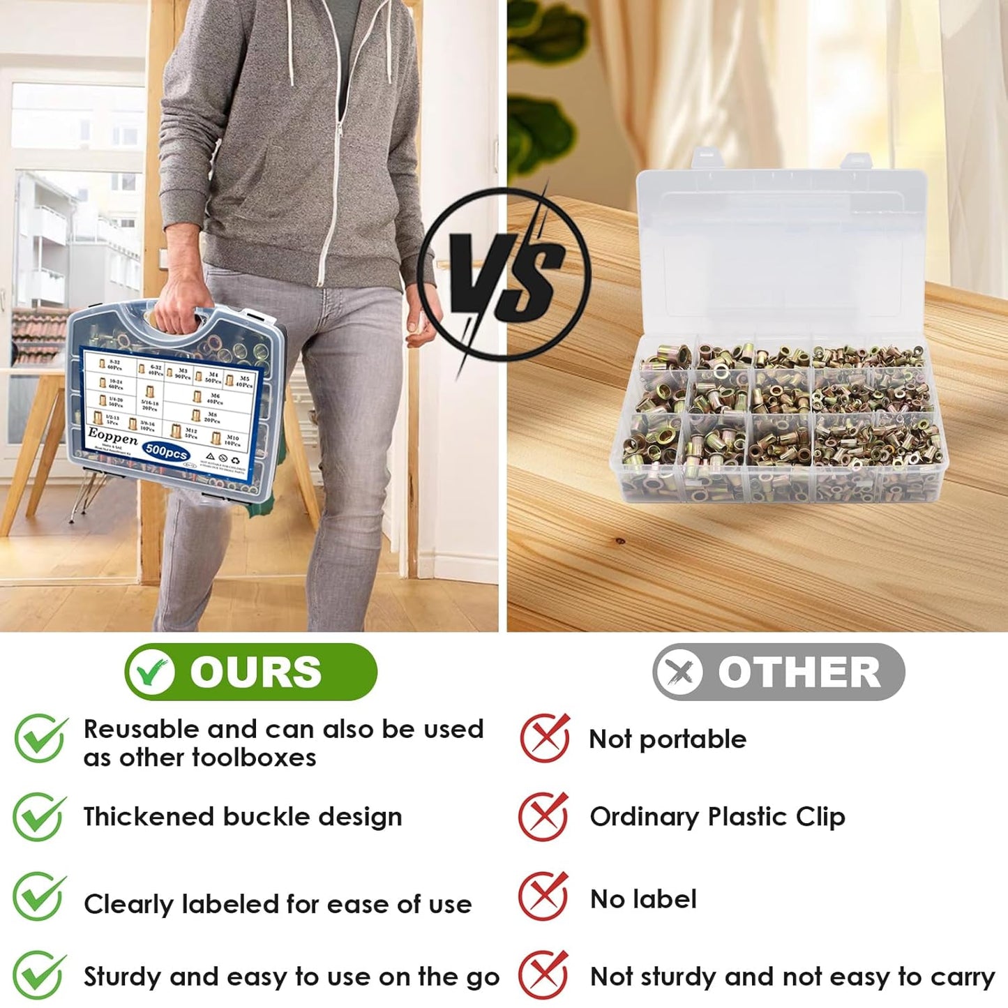 500Pcs SAE & Metric Rivet Nuts Assortment Kit